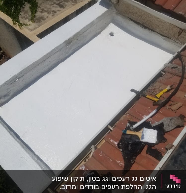 גג עם שכבת איטום לבנה ומברשת צבע